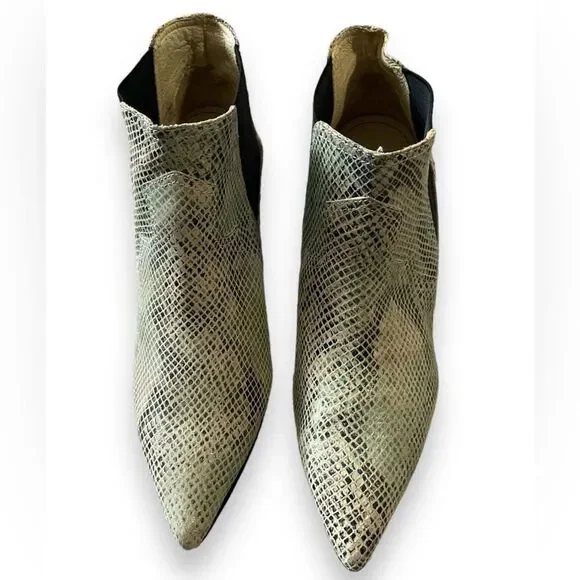 Ivylee Copenhagen Snakeskin Booties Leather Beige Black and Green Rare Size 7 - Picture 3 of 7